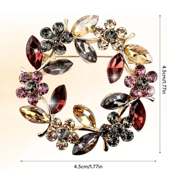 🌹🆕 Vintage Floral Rhinestone Crystal Christmas Brooch Christmas gift - Picture 3 of 7